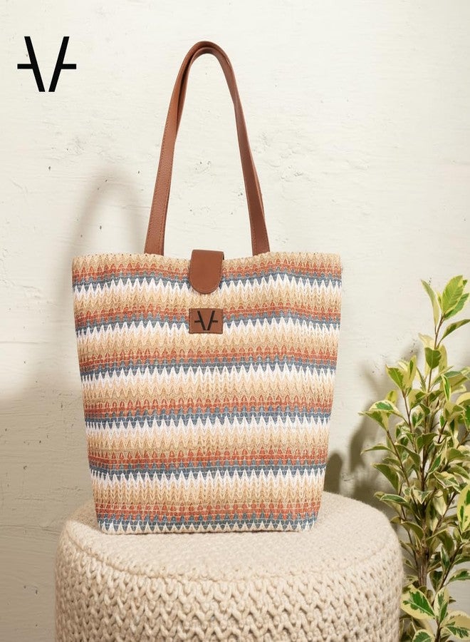 Avake Woven Wild Tote Bag with Raffia and Vegan Leather Accents | Fits 14-Inch Laptop | Stylish & Durable | Lightweight Shoulder Bag for Work, Travel & Daily Use | Made in India - Image 2